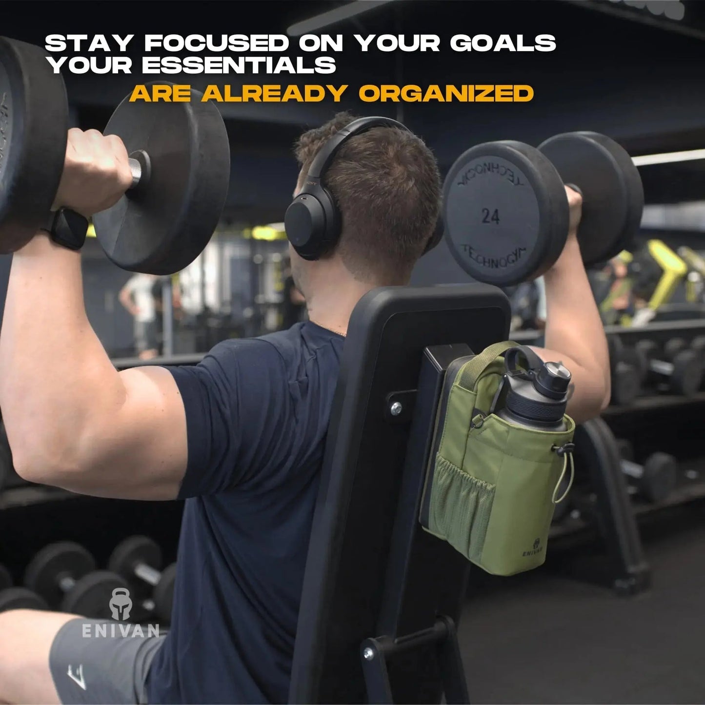 EVIAN GREEN MAGNETIC GYM BAG WITH BOTTLE HOLDER