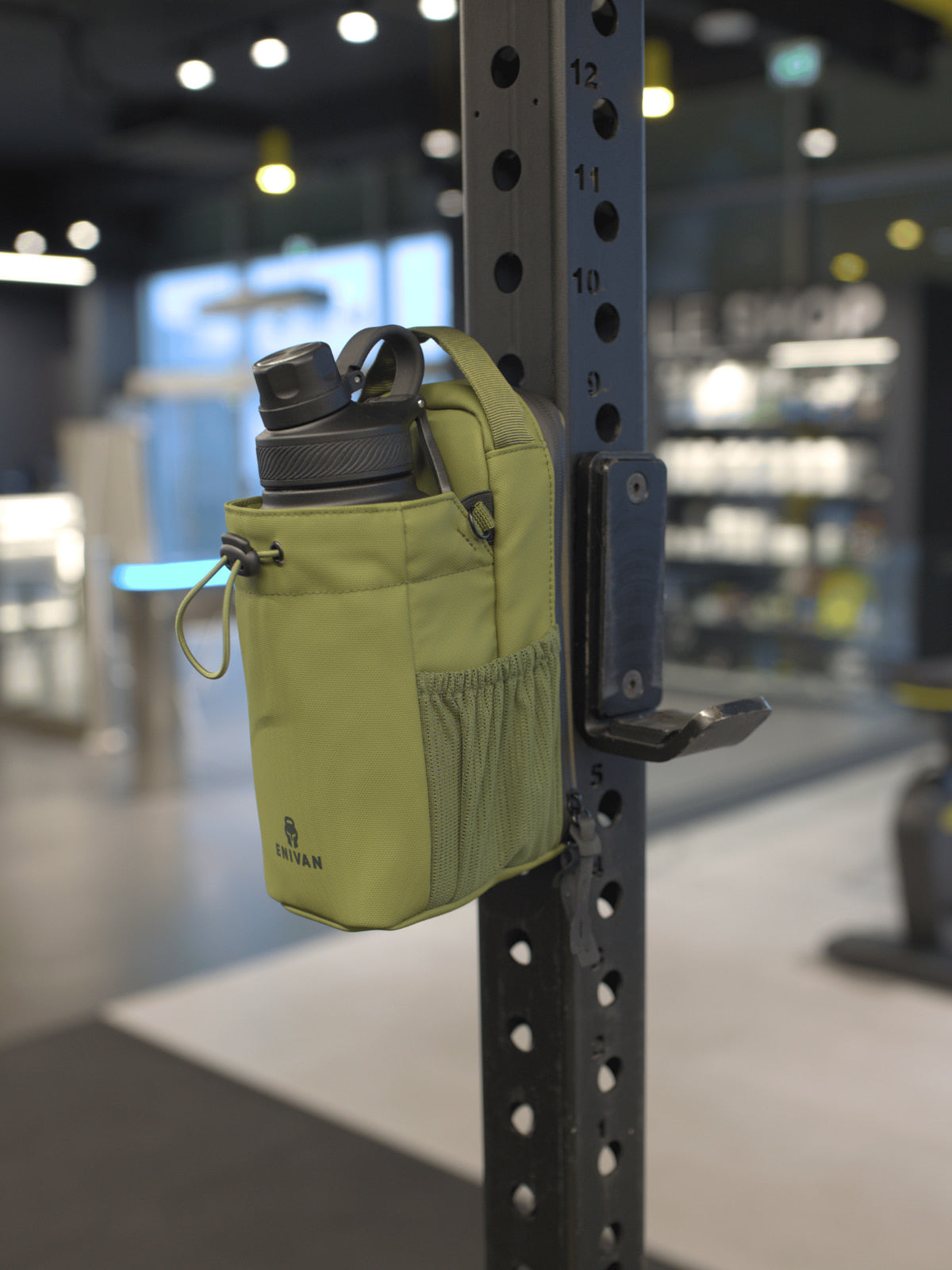 EVIAN GREEN MAGNETIC GYM BAG WITH BOTTLE HOLDER