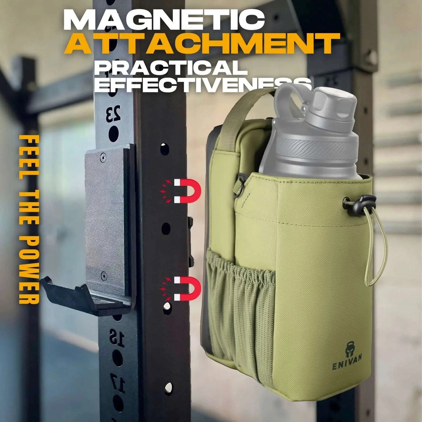 EVIAN GREEN MAGNETIC GYM BAG WITH BOTTLE HOLDER