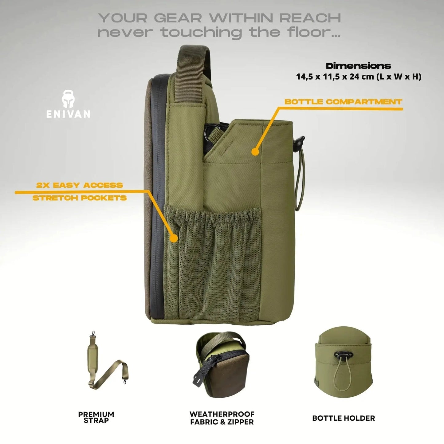 EVIAN GREEN MAGNETIC GYM BAG WITH BOTTLE HOLDER